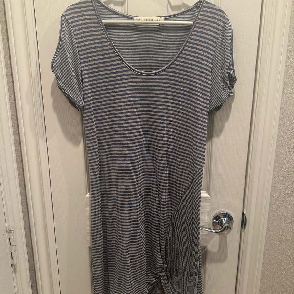 Casual Striped Gray Blue Short Sleeve Top